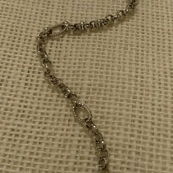 White House Black Market Silver Chain Long Necklace With Pink & Gray Rhinestones - Picture 6 of 6